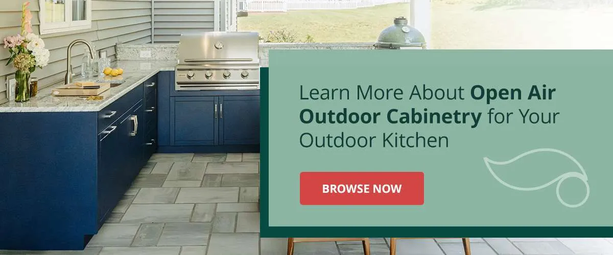 an outdoor counter and grill with the words browse now next to it