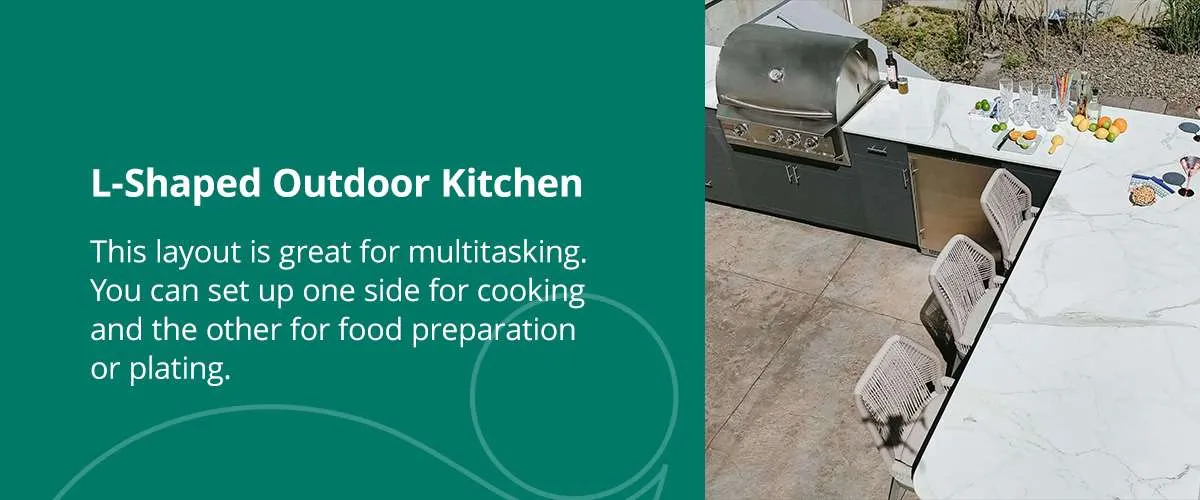 l-shaped outdoor kitchen from above